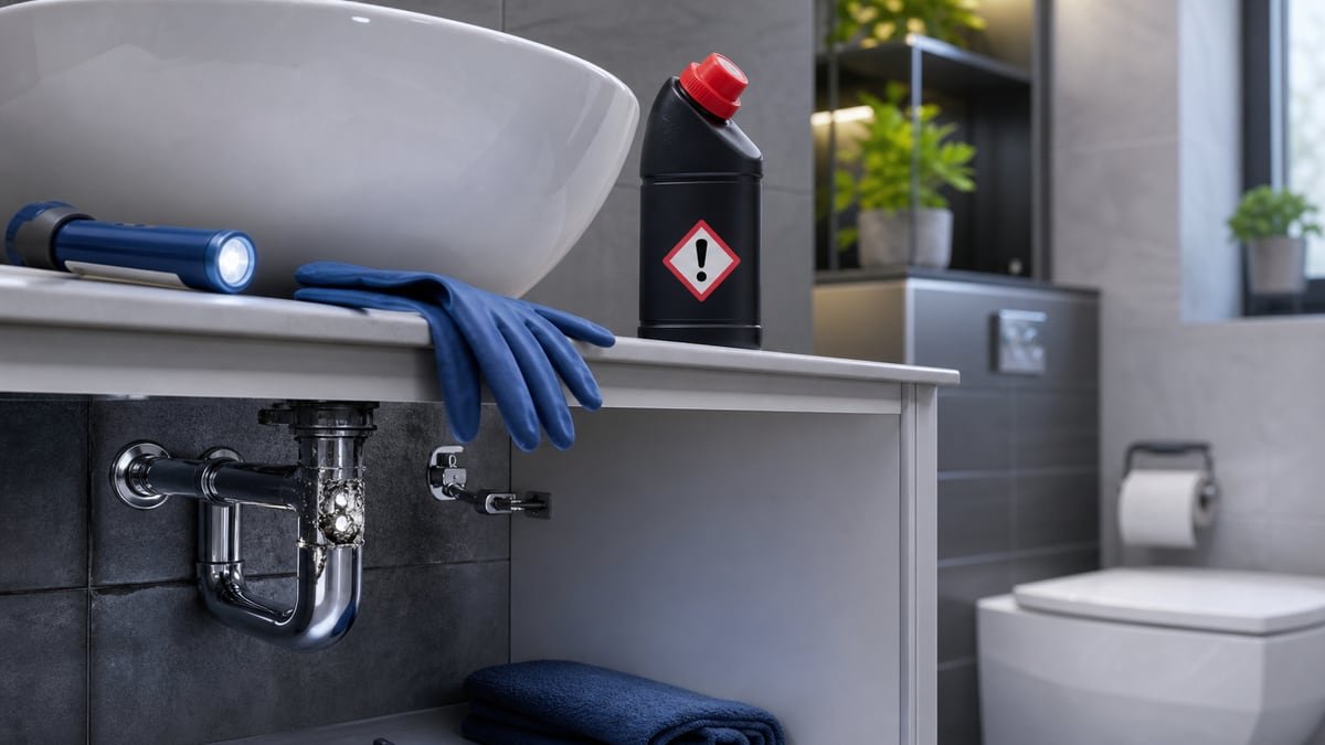 Kimyasal lavabo açıcı riski ve lavabo gider hattı görseli