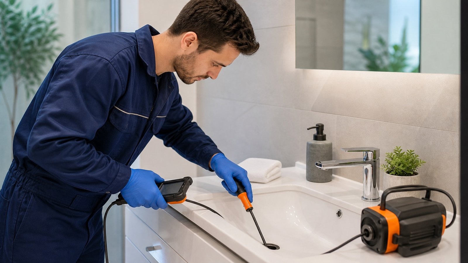 Lavabo tıkanıklığı açma işlemi için temiz ve profesyonel servis görsel alanı